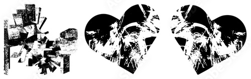 abstract geometric shapes and stylized heart faces