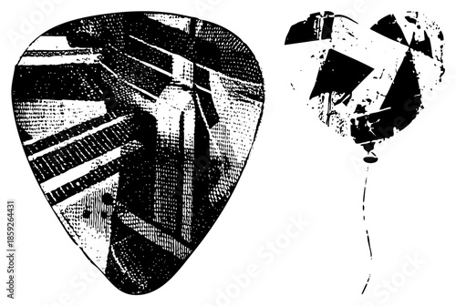 guitar pick and balloon vector illustration