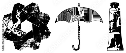 abstract geometric shapes umbrella paint tube vector set