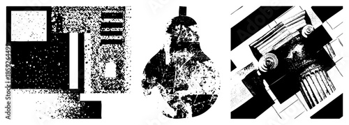 abstract geometric shapes and classical architecture fragments