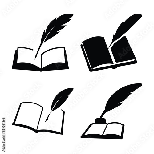 Quill pen and open book symbols for writing and education