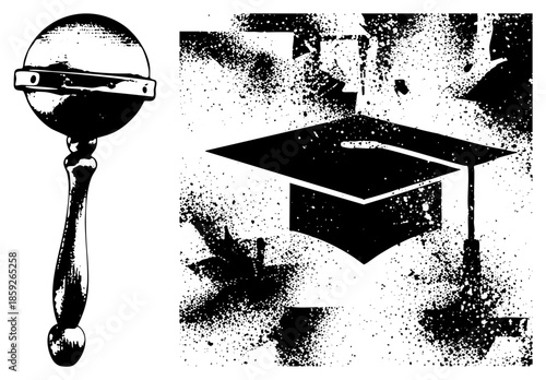 rattle and graduation cap vector illustration