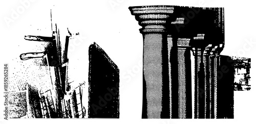 ancient columns and broken furniture vector illustration