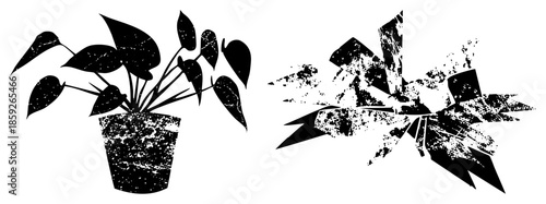 potted plant and shattered glass vector illustration