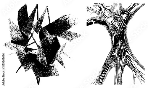 abstract black and white vector art two pieces