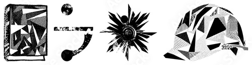 abstract geometric shapes with halftone