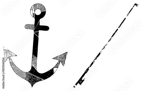 anchor and fishing rod vector illustration