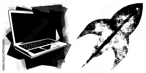 laptop and launch graphic