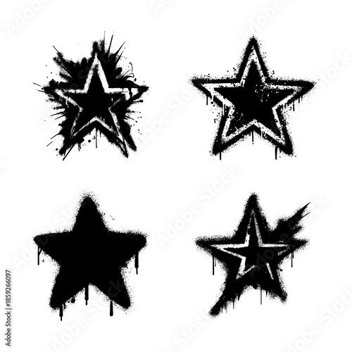 Black spray paint star shapes with graffiti drip and splatter effects