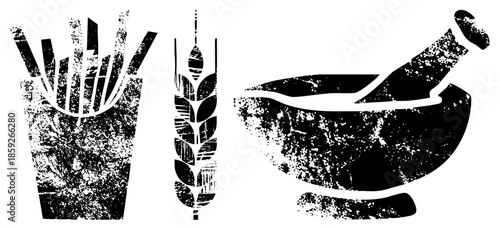 fries wheat stalk mortar pestle