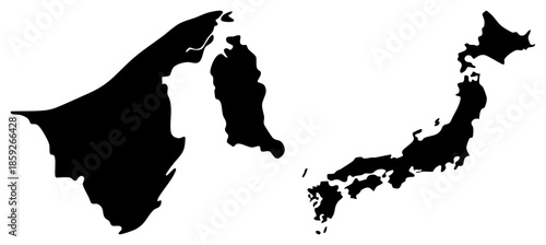 Japan and Korea map silhouettes