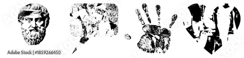 ancient philosopher head stone handprint abstract