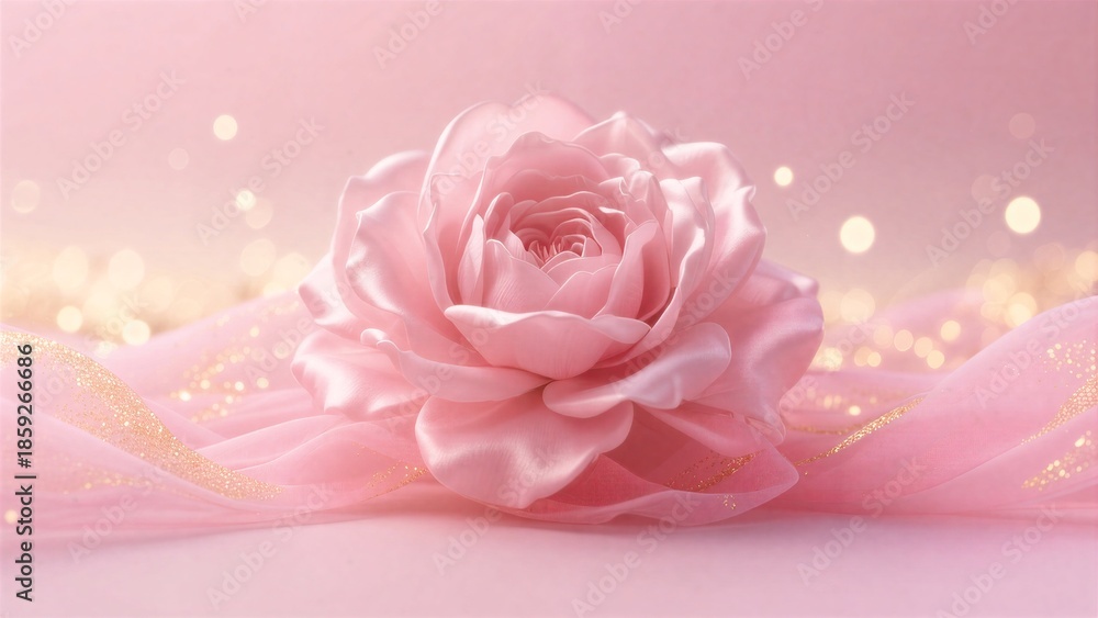 Fototapeta premium 3D Rendered Pink Rose with Gold Ribbon