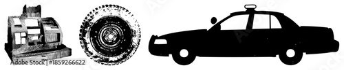cash register tire taxi silhouette set