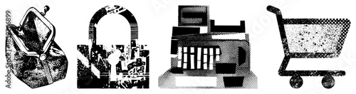 shopping bag lock cash register cart