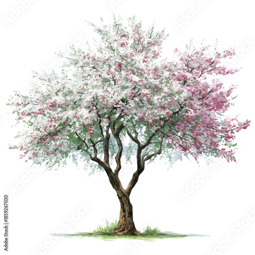watercolor of Almond Tree, vector, isolated on a white background.