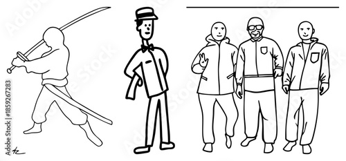 three cartoon figures isolated