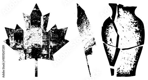 Canadian maple leaf feather and vase vector silhouettes