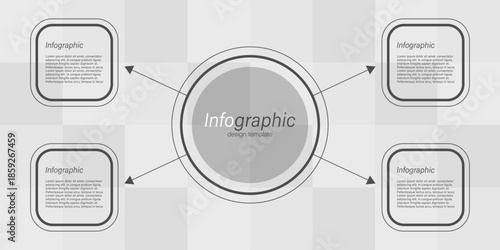 Thin lines vector chart template with 4 steps or options. Minimalistic modern monochrome template for data visualization.