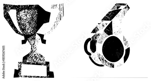 trophy and soccer ball vector distressed black and white