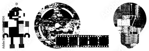 robot film reel lightbulb vector