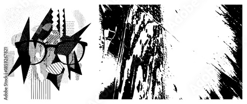 abstract geometric shapes with halftone and sharp angles