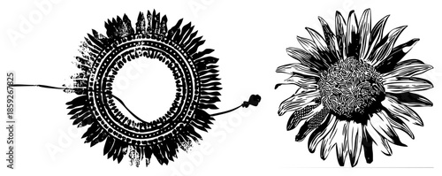 sunflower vector illustration black and white