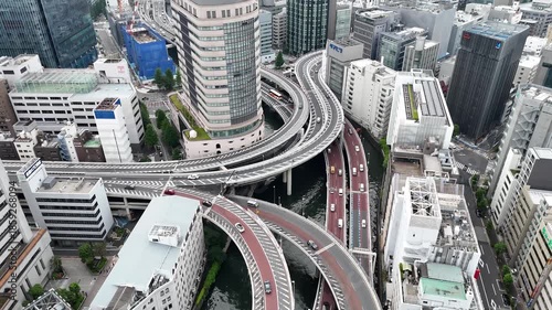Aerial Flyover Above Edobashi Junction, Tokyo — Multilayered Urban Highway Interchange
