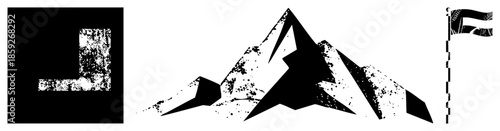 mountain peak with flag and abstract L shape