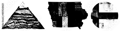 Three abstract vector volcano eruption, map, symbol