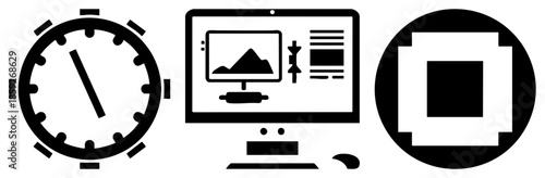 clock computer monitor camera shutter set