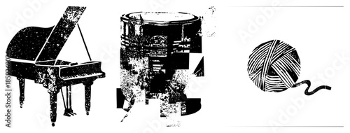 piano drum yarn ball vector