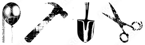 balloon hammer shovel scissors vector