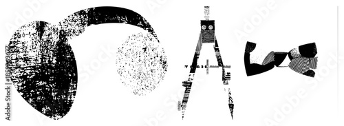 glasses compass bowtie vector set distressed