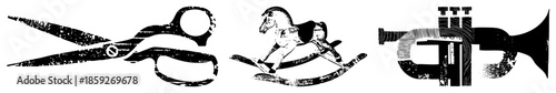 scissors rocking horse trumpet vector