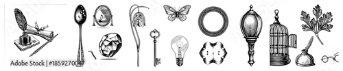 Vintage objects collection black and white art