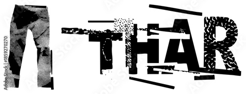 Thar text logo with distressed typography and halftone pants graphic