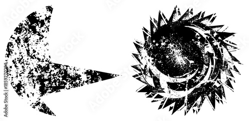 moon and sun symbols distressed black and white