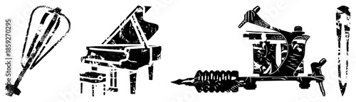 musical instruments and tools vector set