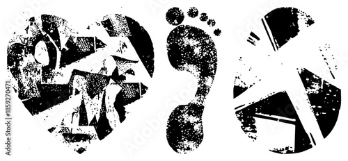 broken heart footprints peace symbol vector