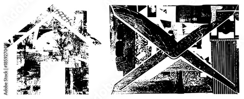 house and symbols abstract black and white vector