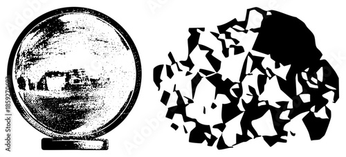 crystal ball and shattered glass abstract