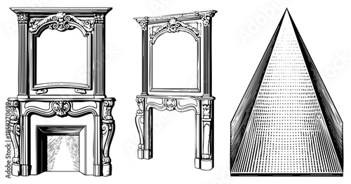 ornate fireplaces and vector illustration
