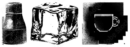 Three stylized drink related in halftone