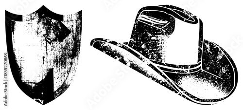 shield and cowboy hat vector