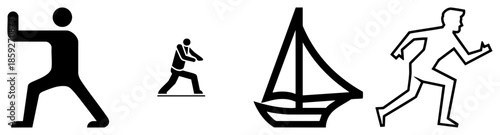 four black vector of human figures and sailboat