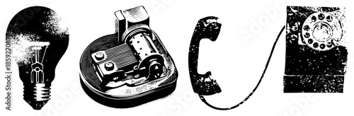 lightbulb radio telephone rotary phone vector