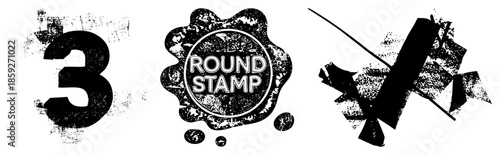 number three round stamp abstract ink splatter