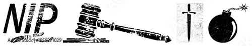 NIP logo gavel sword bomb