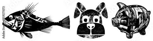 fish dog piggy bank vector